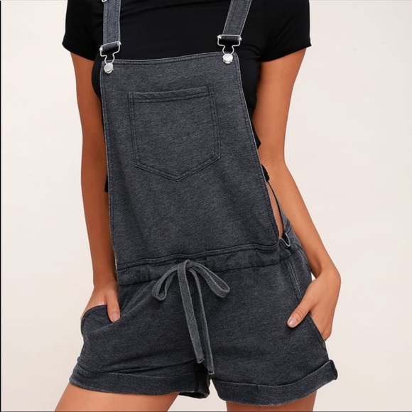 Z Supply Pants - Z Supple Candace Knit Shorts Overalls with drawstring faded black/grey